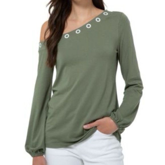 Michael Kors Green Off-Shoulder Top with Accents - Picture 1 of 5